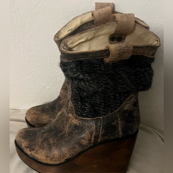 Bed Stu Bruges Women's Size 7.5 Brown Distressed Leather Wedge Boot. - Picture 6 of 9